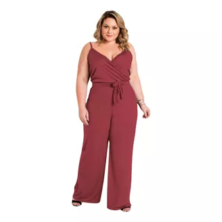 Macacão Feminino Preto De Alças Amarração Plus Size 3237982