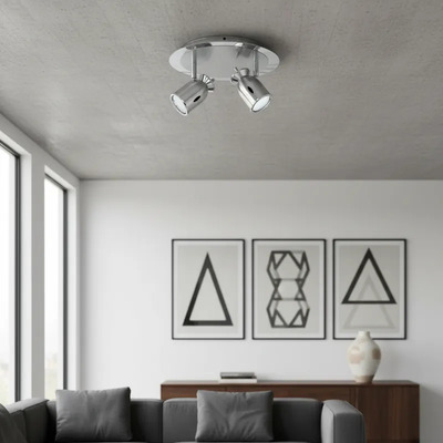 Plafon 2 Luces Niza Base Redonda Acero Spot Apto Led  Acero