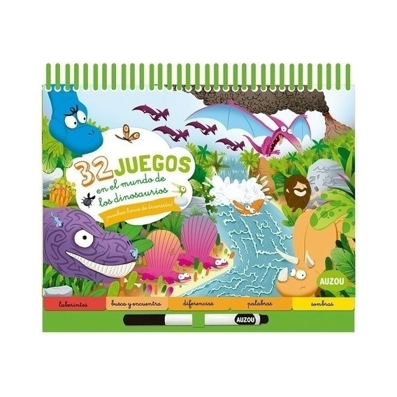 Juegos En Mundo De Los Dinosaurios - Auzou - Libro + Fibra