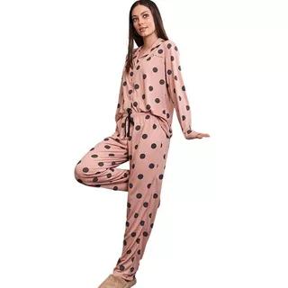Pijama De Dama Camisa Abotonado Lunares  - Jaia 23004