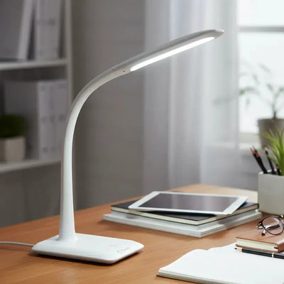 Lampara Escritorio Flip Blanco Led 7w Mesa Deco Dimerizable Blanco