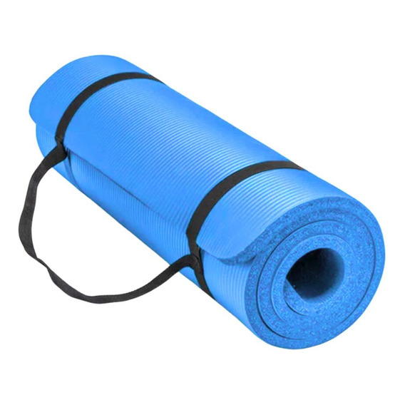Colchoneta Mat Nbr Yoga Fitness Gimnasia Pilates Correa 10mm Color Azul Claro