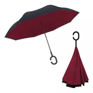 Paraguas Sombrilla Reversible Doble Tela Diseños Diferentes Color Bordó