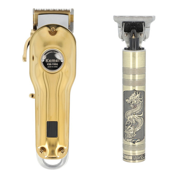 Kemei Combo Cortadora De Cabello Y Trimmer Km-1986 Km-1974c Color Dorado