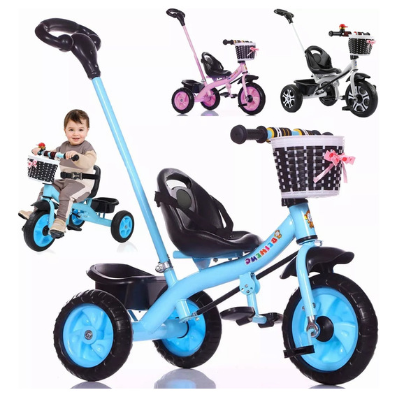 Triciclo Bebe Niños Con Cajuela Y Barra Empuje Y Pedal 2en 1