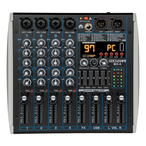 Mezcladora Gochanmi Mx4 Audio Mixer 4 Canales 99 Efectos Dsp