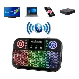 Mini Teclado Controle Sem Fio Led Para Tv Box Smart Tv Pc Cor Do Mouse Preto Cor Do Teclado Preto