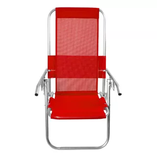 Cadeira De Praia Aluminio Reclinável Alta 5 Posições Cor Vermelho