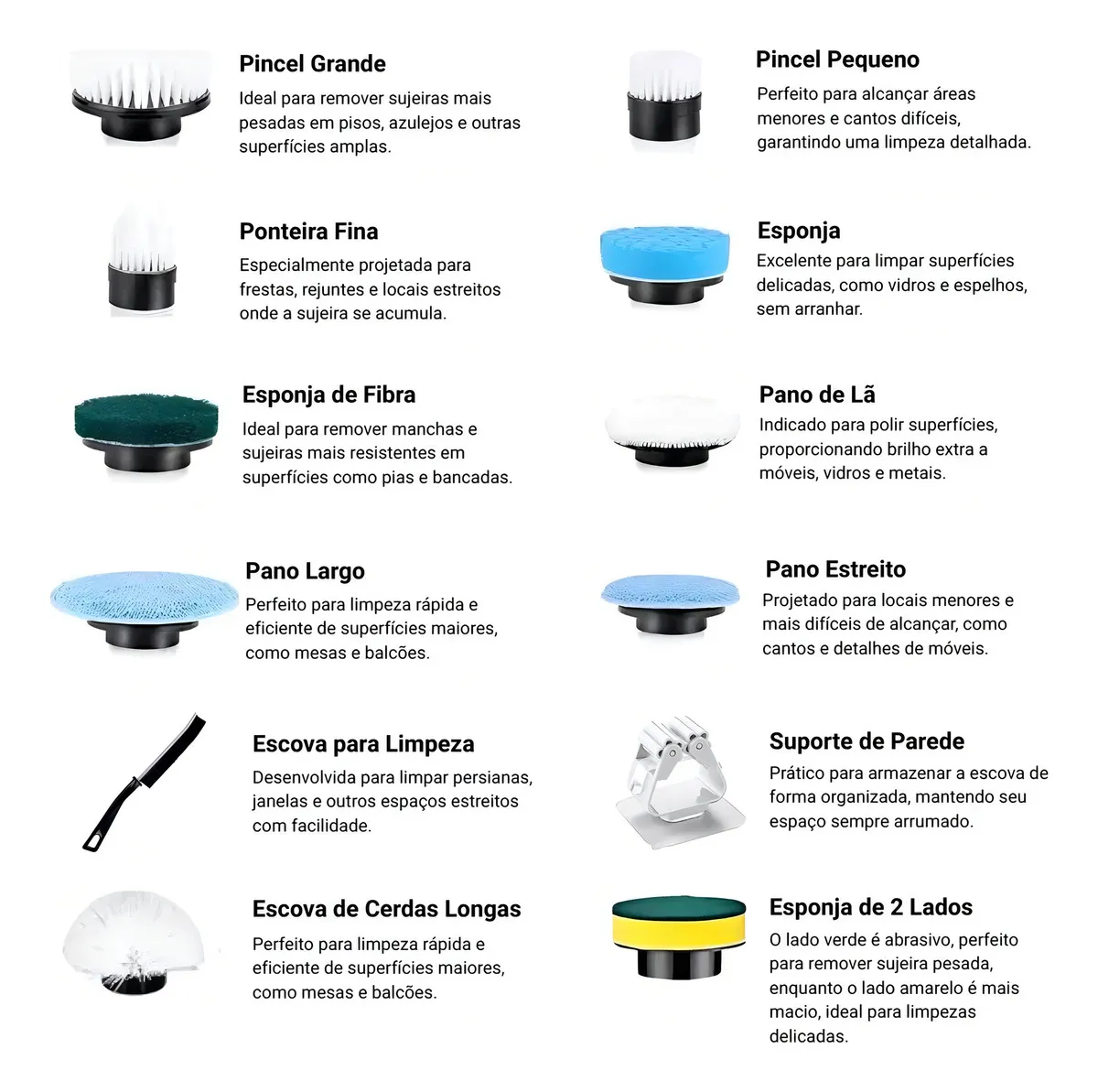 Escova de limpeza elétrica 12 em 1 giratória recarregável cabo regulável EPS-4112 - Branco - Imagem 5