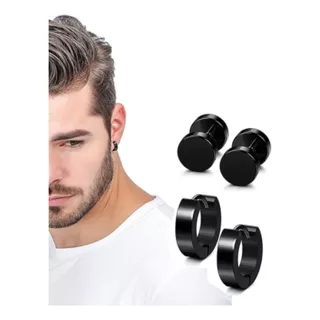 Brincos Masculinos Argola Articulada Falso Alargador Preto