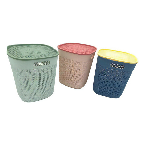 Caja Organizadora De Plástico Con Tapa Y Asa Color Verde/Petroleo/Rosa