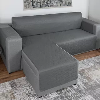 Funda Para Sofá En Forma De L Cubre Sillón Real Textil  Gris Oscuro / Doble Vista / Ajustable|opción Ideal Para Familias Con Niños O Mascotas