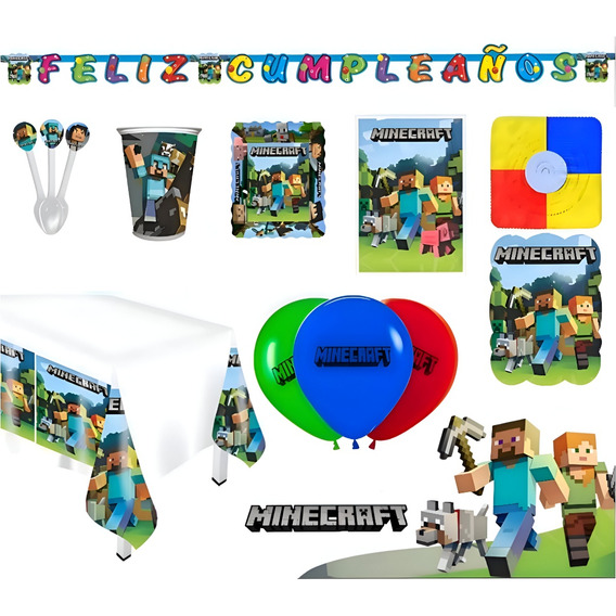 Kit Infantil Decoración Fiesta - Minecraft X20 Invitados