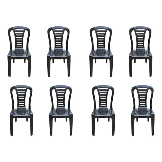 Silla Plastica Reina Reforzada Apilable Negro Pack 8 Un