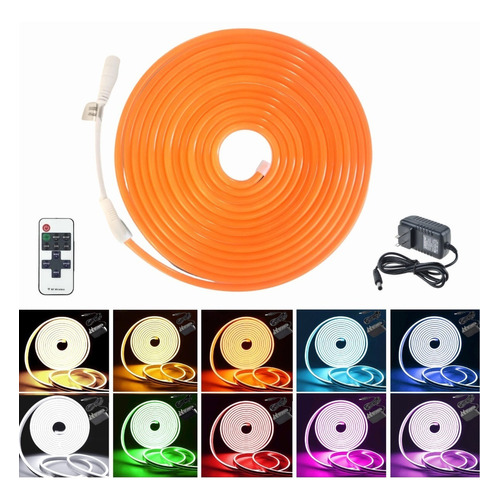 Tira Led Neón Flex Unicolor 5metros Con Control Y Eliminador Color de la luz Naranja