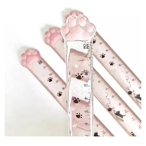 Mini Regla Plástico Huella De Gato 15cm Kawaii 2 Piezas