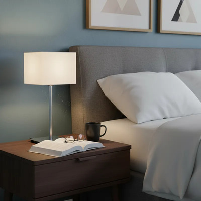 Velador Con Pie De Acero Platil Pantalla Cuadrada