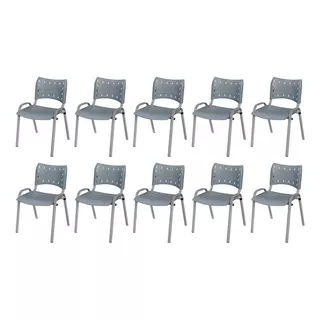 Kit 10 Cadeira Iso Base Cinza Igreja Escola Cinza