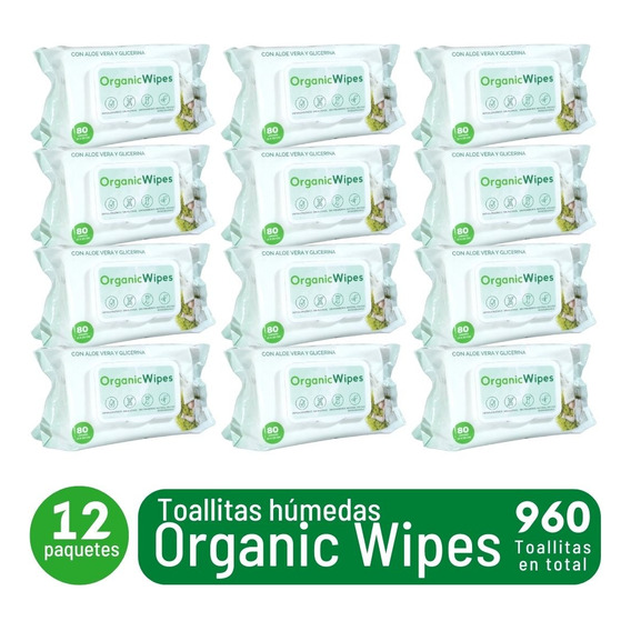 Toallitas Húmedas Water Sin Alcohol Hipoalergénico Bebe 12 x 80 unidades marca Organic Wipes