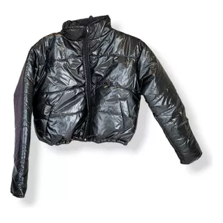 Campera Puffer Negra Charol Low Cost