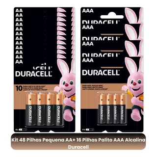 Kit 48 Pilhas Duracell Pequena Aa + 16 Pilhas Palito Aaa