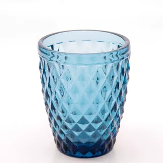 Set X 6 Vasos En Vidrio Labrado Rombos Azules