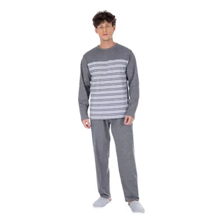 Pijama Manga Longa Masculino Suede Listrado Peluciado