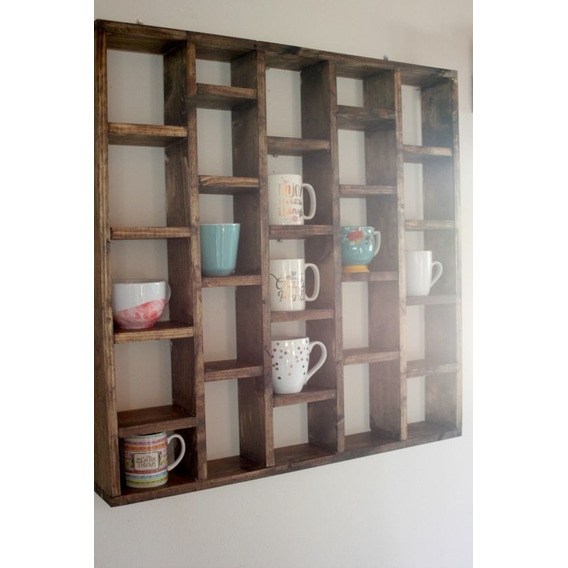 Repisa De Pared En Madera Rustica Para Tazas Modelo Aroma