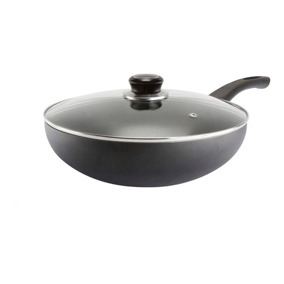 Sarten Wok 26cm Record Antiadherente Con Tapa De Vidrio 