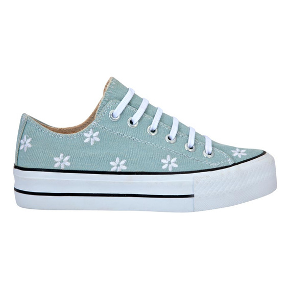 Tenis Casual Choclo Next & Co 830 Verde Y Flores Para Mujer