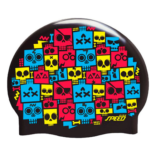 Gorra Natacion Silicona Speed Con Diseño Niños / Niñas Skull Negro