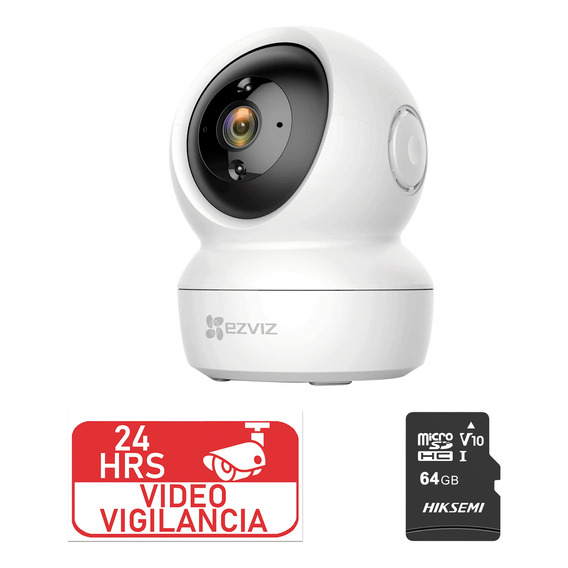 Kit Cámara De Seguridad Ezviz Modelo C6n-PLUS-64 Almacenamiento Microsd 64GB, Wireless Inalambrica 2mp Visión Nocturna Incluida Con Movimiento Ptz C6N Y Audio Bidireccional