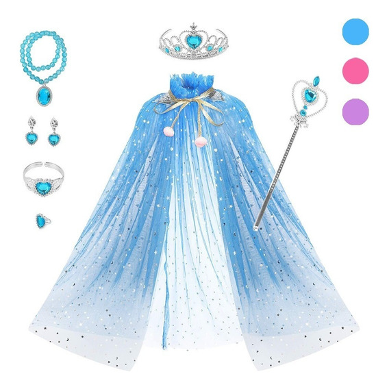 Vestido Disfraz De Princesa Frozen Niña Fiesta Cosplay 8pcs, Juego De Accesorios Princesa Elsa Frozen Fiesta Decorac, Capa De Cosplay Para Fiesta