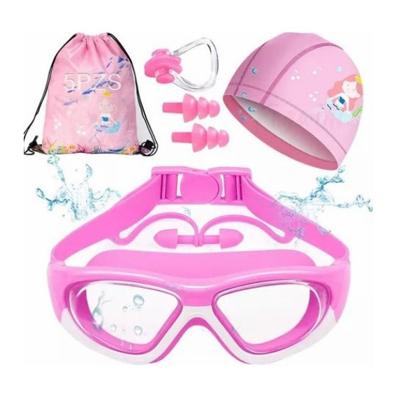 Kit 5en1 Googles Natacion Y Gorro De Baño Para Niños Y Niñas