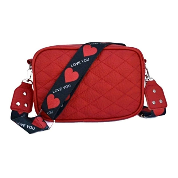 Cartera bandolera PM Complementos  bandolera mujer  sublimada diseño rombo de cuero sintético  roja con correa de hombro negra y roja