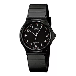 Reloj De Pulsera Casio Collection Mq-24 De Cuerpo Color Negro, Analógico, Fondo Negro, Con Correa De Resina Color Negro, Agujas Color Blanco, Dial Blanco, Minutero/segundero Blanco Y Rojo, Bisel Color