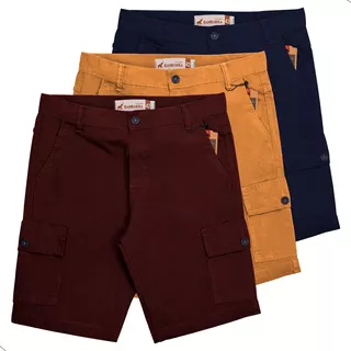 Kit 3 Bermudas Sarja Com Bolso Cargo Masculinas Em Promoção