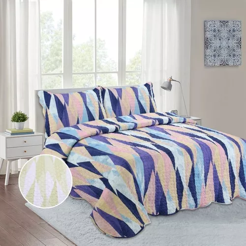 Cubrecama Quilt Cover Reversible +fundas Queen Oakville D1