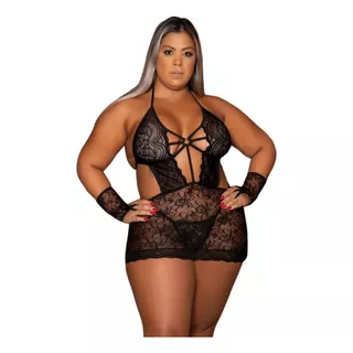 Camisola Sensual Feminina Plus Size Calcinha Abertura Intima