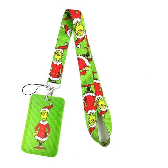 Lanyard El Grinch Cinta Colgante + Portacredencial Verde