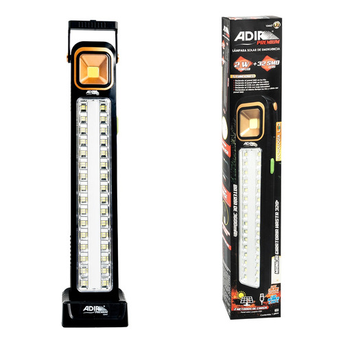 Luz De Emergencia Recargable Con Panel Solar Adir 10447 Color Negro