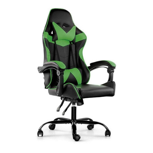 Silla de escritorio Lumax Gamer ergonómica  verde y negro con tapizado de cuero sintético
