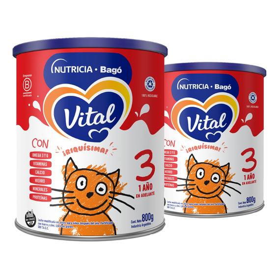 Vital 3 Leche Maternizada (+1 Año) Polvo Lata 800g Pack X2un