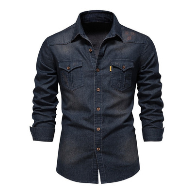 Camisa De Mezclilla Para Hombre Con Solapa Casual