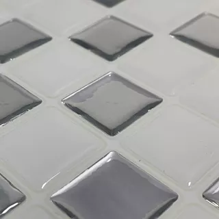 Kit 14 Placas - Pastilha Adesiva - Branco Com Espelhada