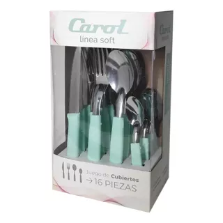 Set X16 Cubiertos Carol Soft Caja Acero Inox. Mango Plástico Color Aqua