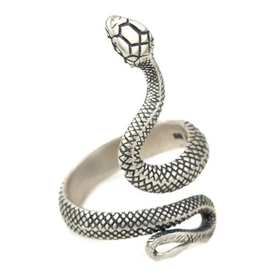 Anillo Serpiente Ajustable, Plata 925 Oxidada, Hombre Mujer