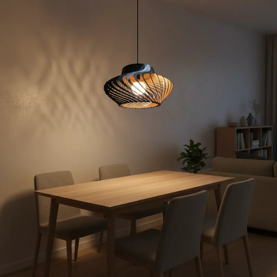 Lampara Colgante Singapur Negro Madera Apto E27 Delu Negro