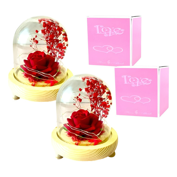Pack X2 Rosas Artificiales Flor Eterna Rosa Eterna Flor Led