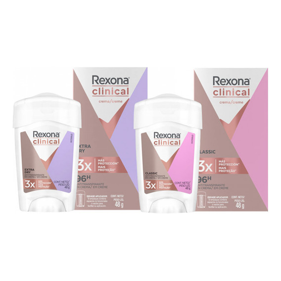 Pack X2 Rexona Clinical Desodorante En Crema Extra Dry 48gr